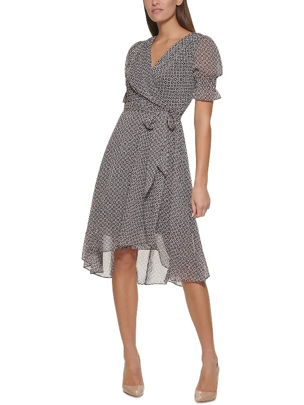 Womens Printed Midi Midi Dress Elegant Maxi-Midi Hybrid Dress