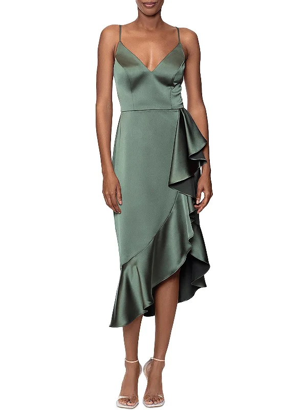 Womens Ruffled Asymmetric Midi Dress Cozy Knit Midi Dress