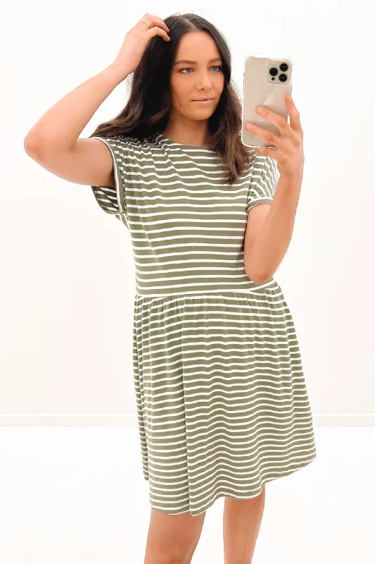 Abi Stripe Mini Dress Khaki Trendy Bodycon Mini Dress