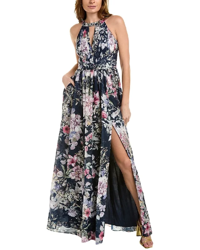 Aidan Mattox Printed Halter Maxi Dress Stylish Maxi Dress with Pleats