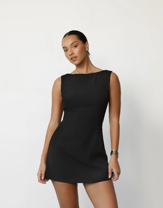 Aisling Mini Dress (Black) Fashionable Boho-Chic Mini Dress