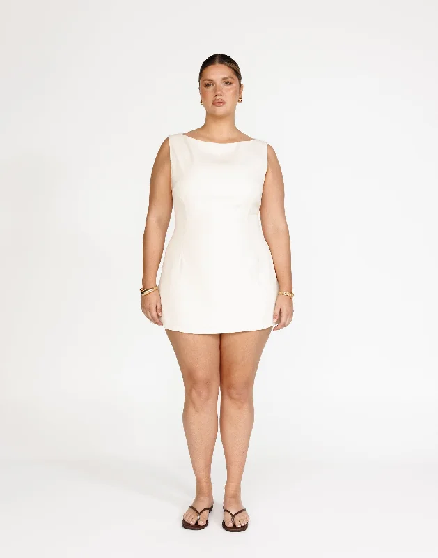 Aisling Mini Dress (Oat) Classic Floral Print Mini Dress