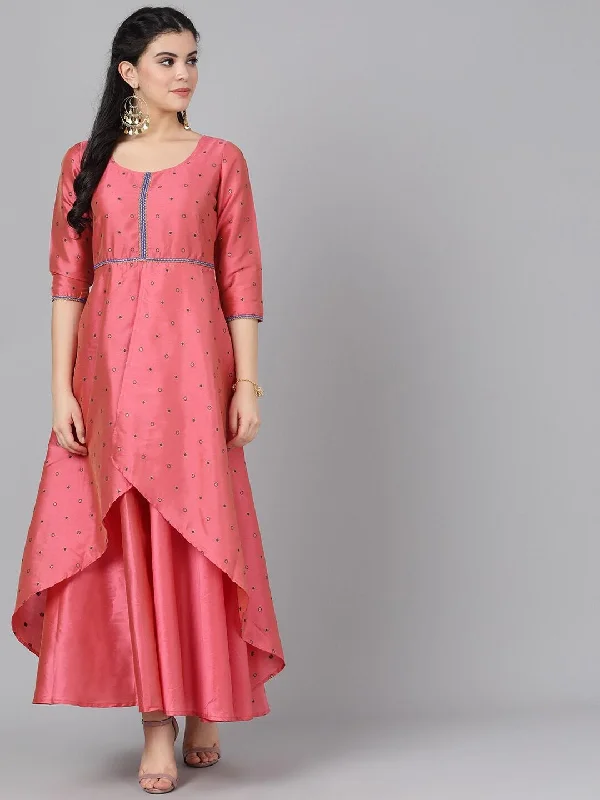 Women's Pink Embroidered Layered Ethnic Maxi Dress - AKS Fashionable Open-Back Maxi Dress Women's Pink Embroidered Layered Ethnic Maxi Dress - AKS Fashionable Open-Back Maxi Dress