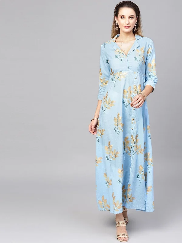 Women's  Blue & Golden Printed Maxi Dress - AKS Classic Strapless Maxi Dress