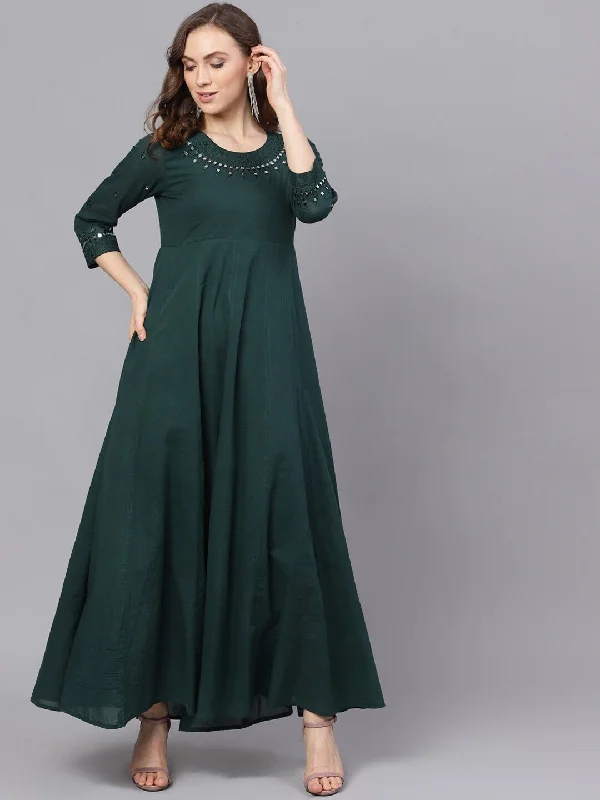 Women's  Green Solid Maxi Dress - AKS Trendy Short Sleeve Maxi Dress