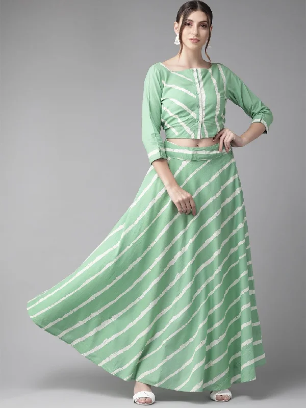 Women's  Green & White Striped Two-Piece Maxi Dress - AKS Cozy Knit Maxi Dress