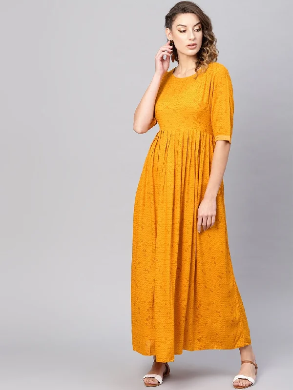 Women's  Mustard Yellow Printed Maxi Dress - AKS Fashionable Printed Maxi Dress