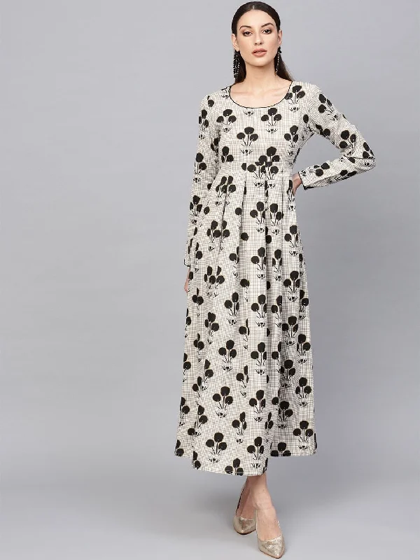 Women's Off-White & Black Printed Maxi Dress - AKS Fashionable Sleeveless Maxi Dress Women's Off-White & Black Printed Maxi Dress - AKS Fashionable Sleeveless Maxi Dress