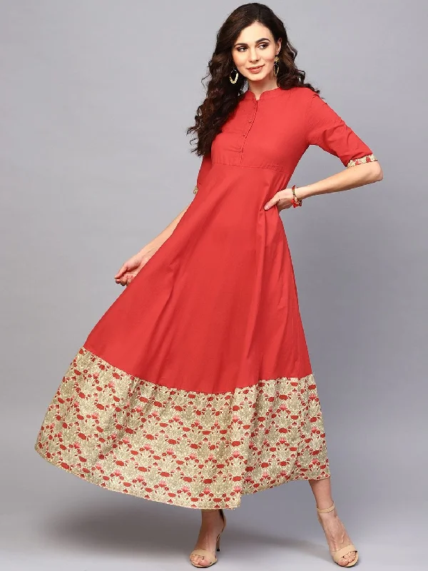 Women's  Red Solid Maxi Dress - AKS Stylish Off-Shoulder Maxi Dress