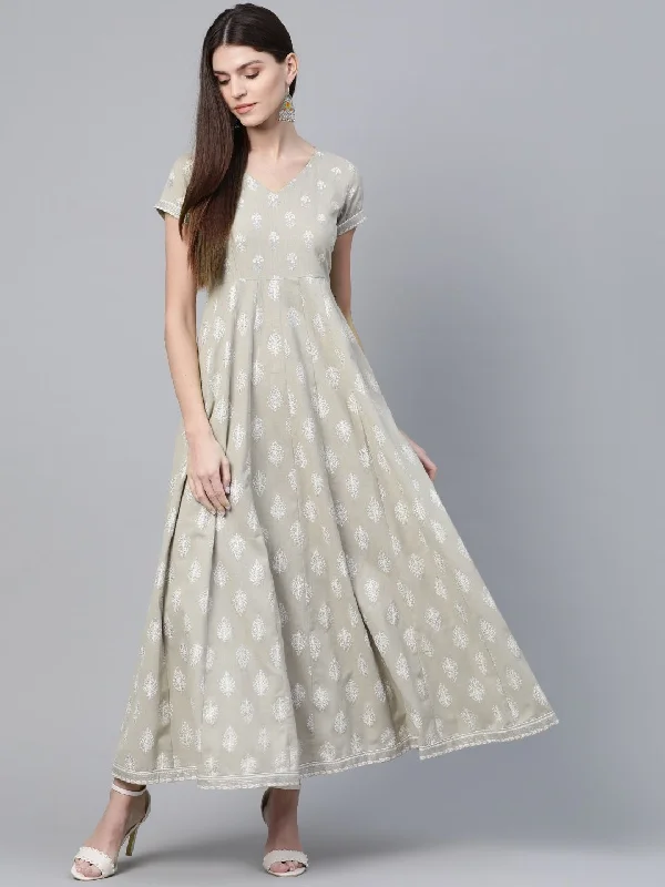 Women's  Taupe & Off White Khari Print Maxi Dress - AKS Classic Black Maxi Dress