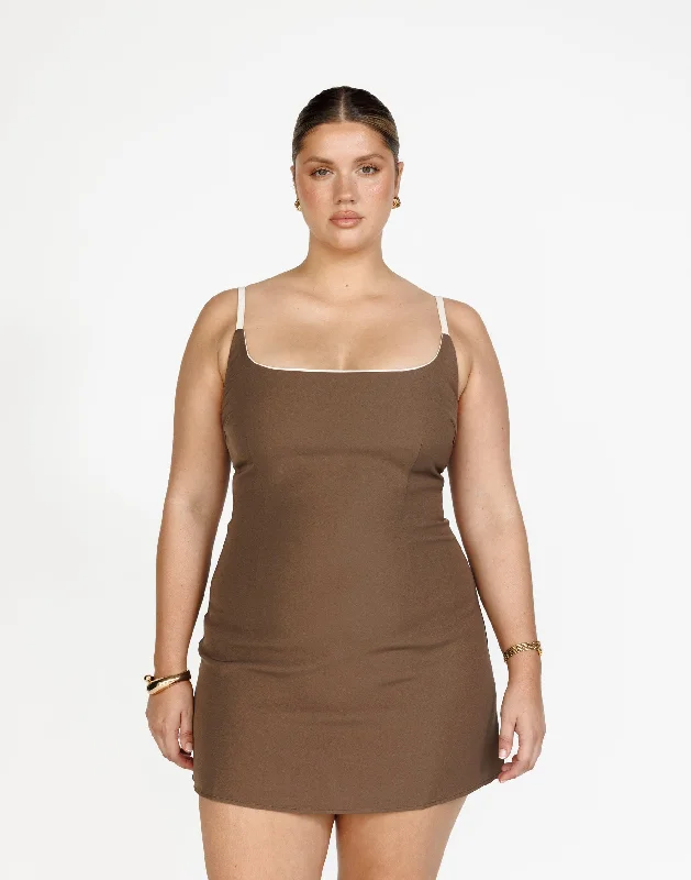 Alistair Mini Dress (Coffee) Chic Tropical Mini Dress