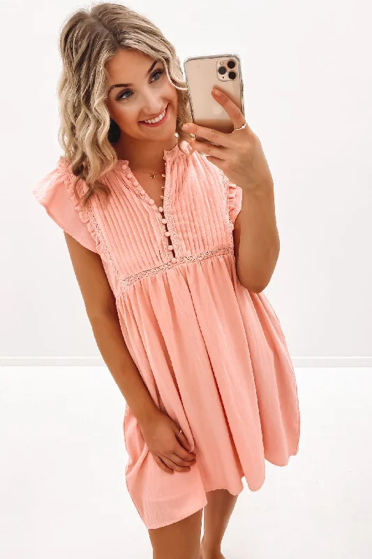 Alix Mini Dress Coral Fashionable Boho-Chic Mini Dress