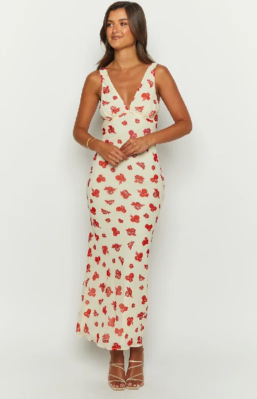 Alonica Rosie Cream Maxi Dress Elegant Wraparound Maxi Dress