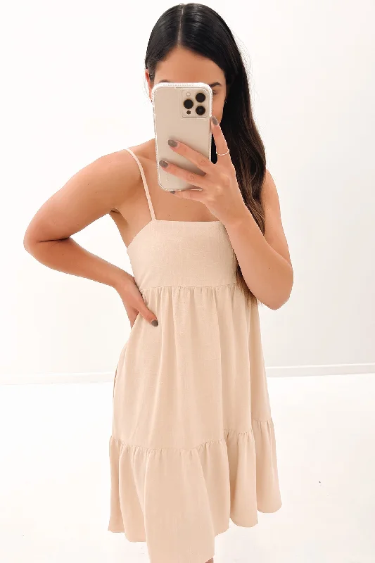 Andie Mini Dress Beige Elegant Sequin Mini Dress
