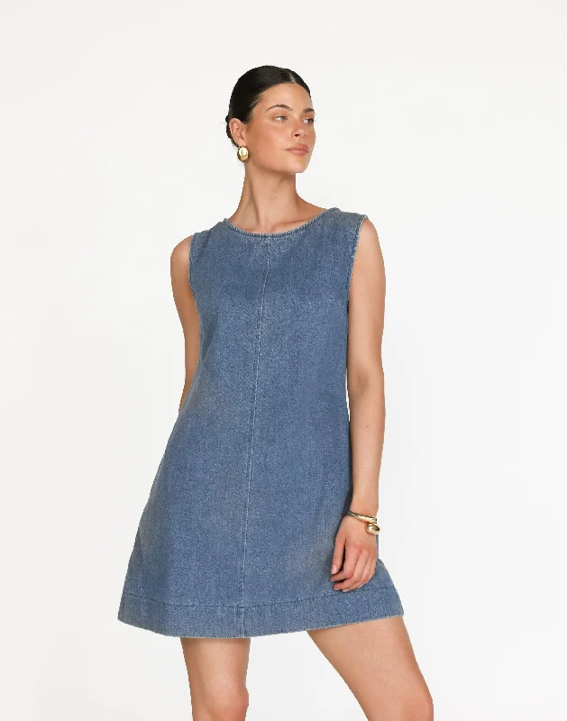 Annisette Mini Dress (Mid Wash) Classic Solid Mini Dress