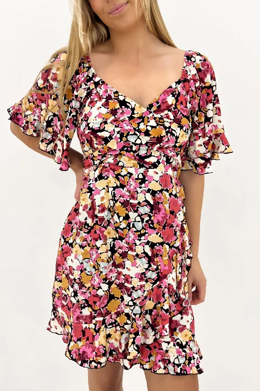 Arabella Mini Dress Flower Print Trendy Lace Mini Dress