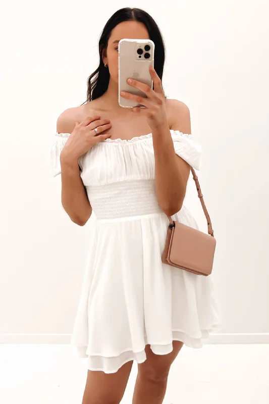 Aria Washed Mini Dress White Elegant Velvet Mini Dress