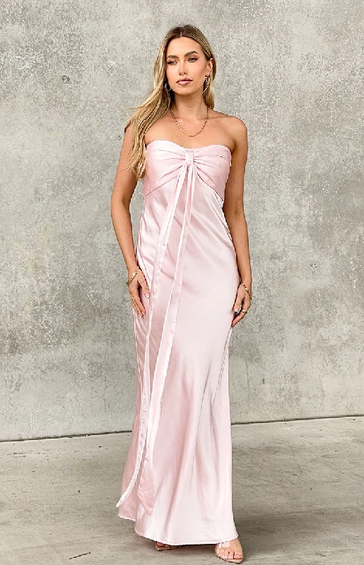 Ariella Pink Satin Strapless Maxi Dress Trendy Printed Maxi Dress