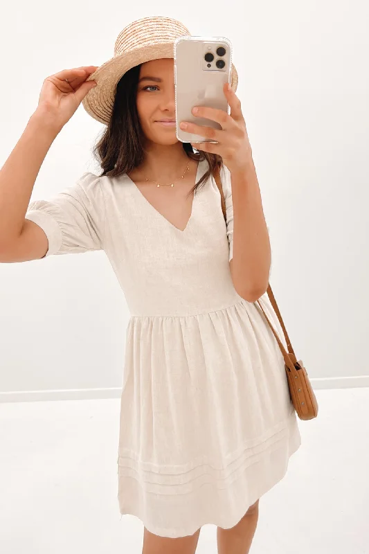Augusta Mini Dress Beige Elegant Mini Dress with Ruffles