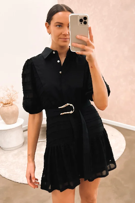 Awina Mini Dress Black Fashionable Mini Dress with Pockets