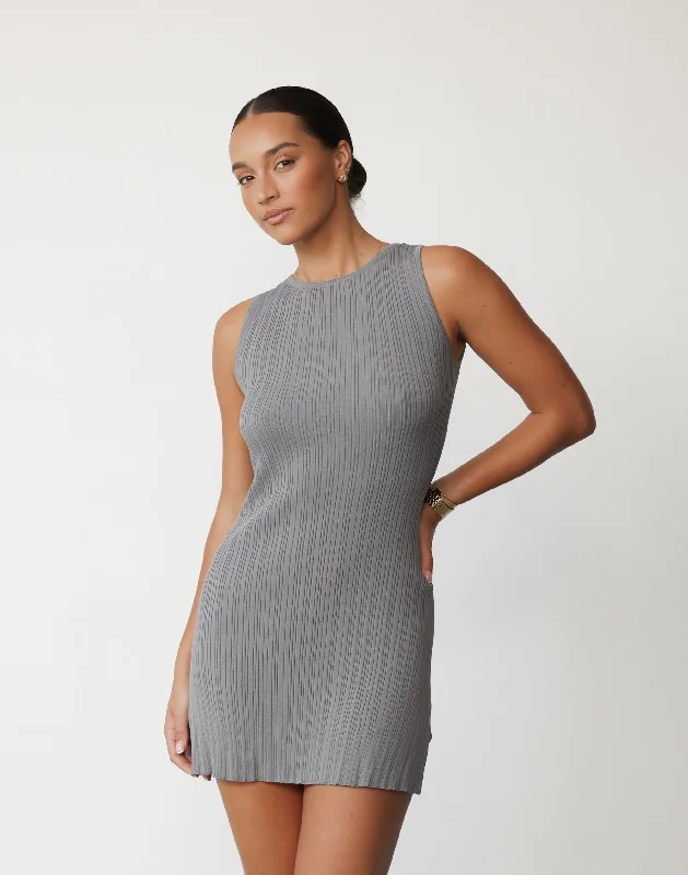 Aylah Mini Dress (Slate) Comfortable Polka Dot Mini Dress