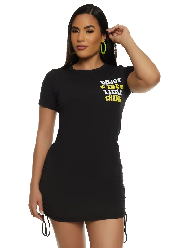 Enjoy The Little Things Graphic T Shirt Mini Dress Cozy A-Line Mini Dress