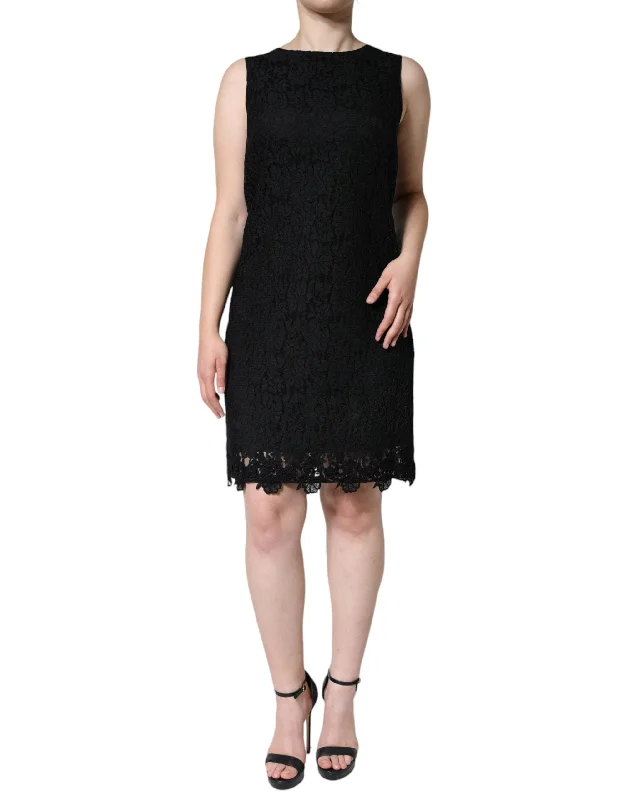 Black Floral Lace Sheath Sleeveless Mini Dress Stylish Short Sleeve Mini Dress