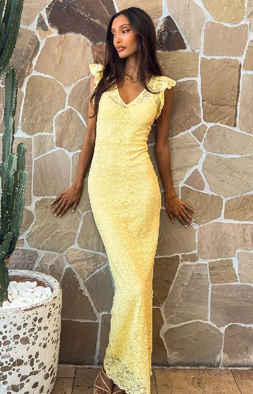 Blake Yellow Lace Maxi Dress Comfortable Satin Maxi Dress