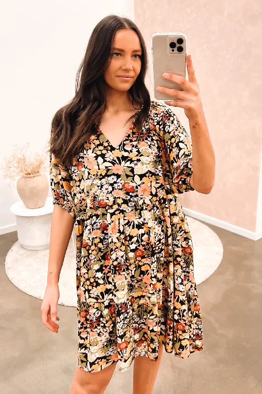 Brigitte Tiered Mini Dress Winter Floral Elegant Satin Lace Mini Dress