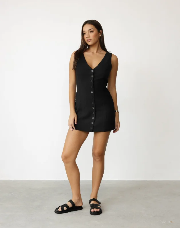 Cailey Mini Dress (Black) Stylish Ribbed Mini Dress