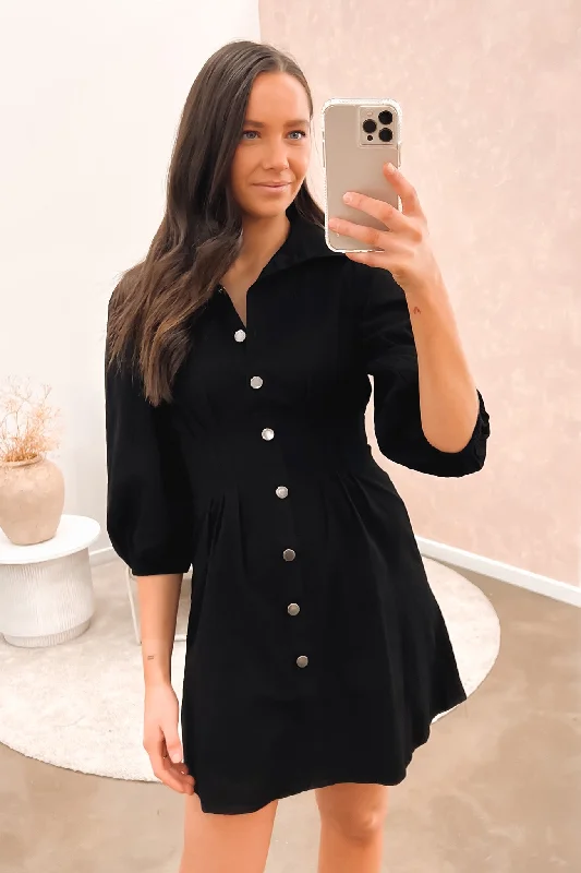 Callan Mini Dress Black Stylish Ribbed Mini Dress