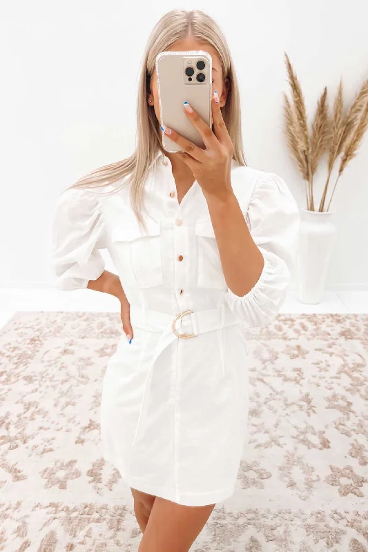 Cassidy Mini Dress White Cozy Cowl Neck Mini Dress