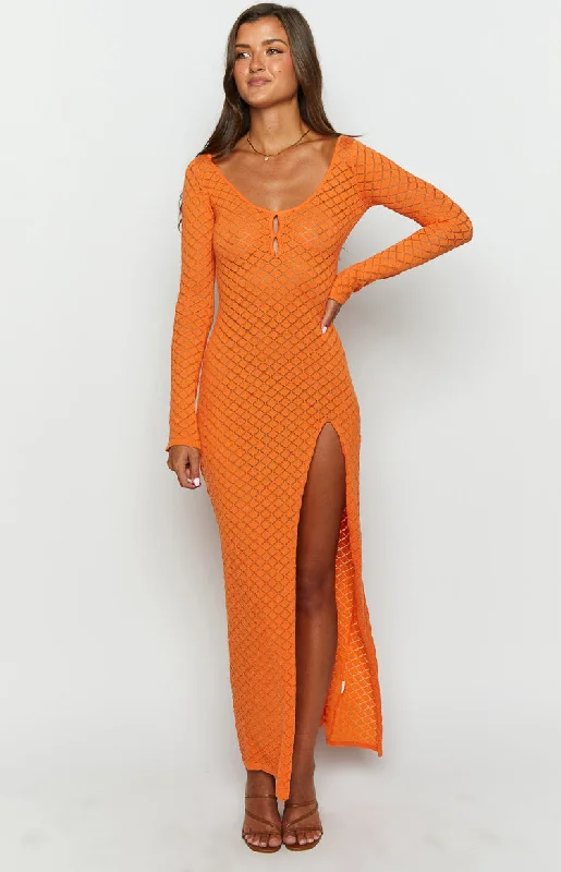 Celine Orange Knit Maxi Dress Elegant Silk Maxi Dress
