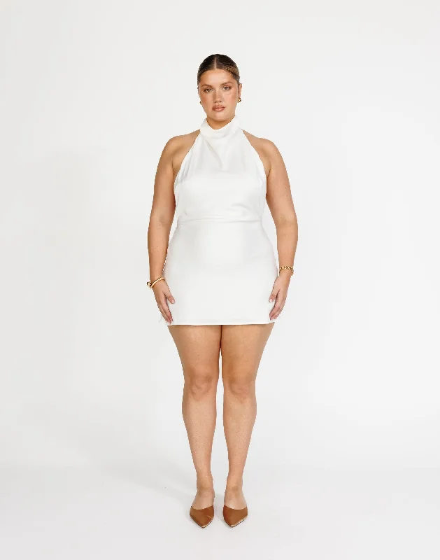 Clara Mini Dress (White) Fashionable Mini Dress with Slits
