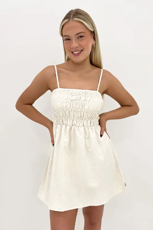 Classic Shirred Mini Dress Oat Cozy Jersey Mini Dress