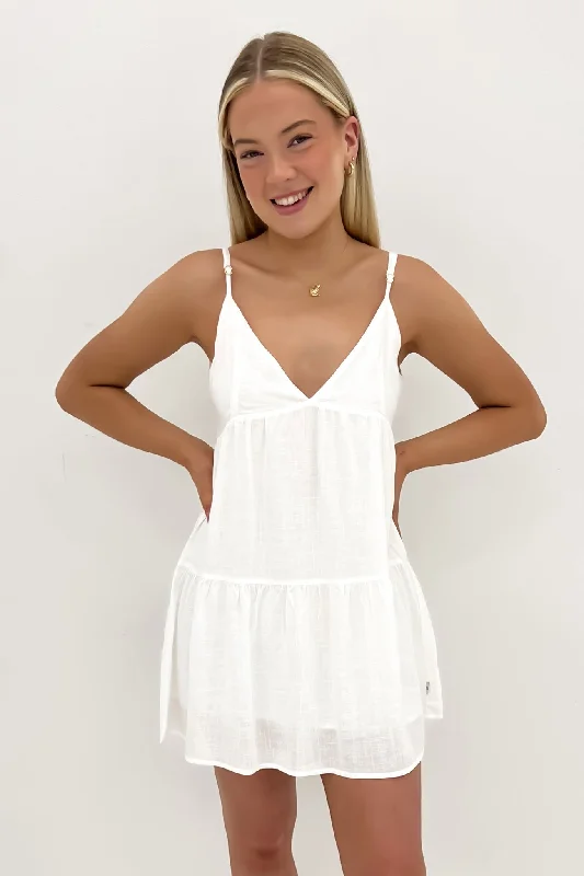 Classic Tiered Mini Dress White Fashionable A-Line Mini Dress