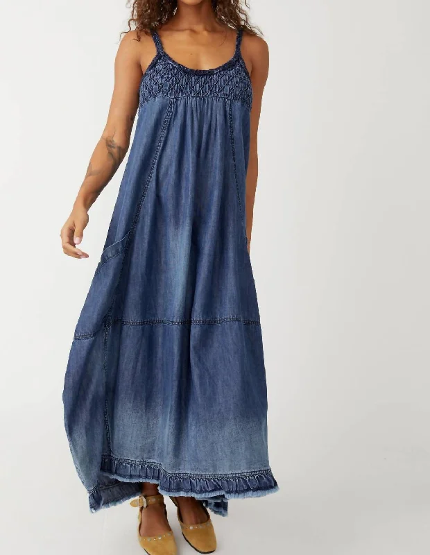 Clear Skies Maxi Dress In Denim Fashionable High-Waist Maxi Dress