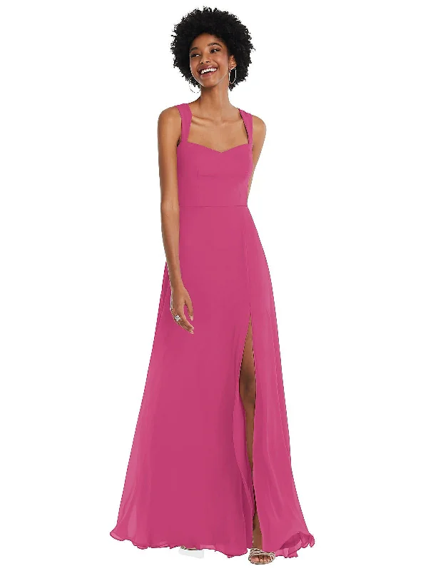 Contoured Wide Strap Sweetheart Maxi Dress Comfortable Plunging Neckline Maxi Dress
