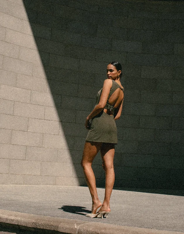 Danica Mini Dress (Olive) Fashionable Polka Dot Mini Dress