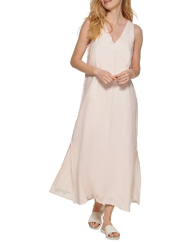 DKNY V-Neck Linen Maxi Dress Trendy Fit-and-Flare Maxi Dress