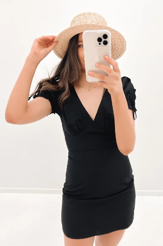 Eleanor Mini Dress Black Cozy Satin Mini Dress