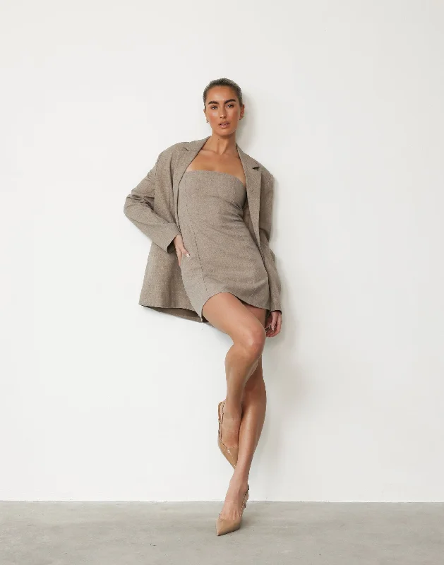 Eleanor Mini Dress (Stone) Elegant Lace Mini Dress