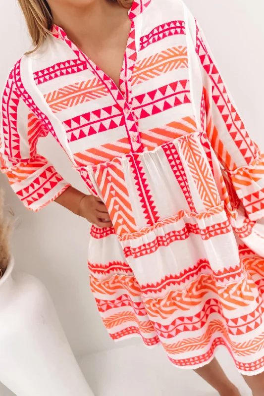 Eli Mini Dress Hot Pink Orange Classic Casual Mini Dress