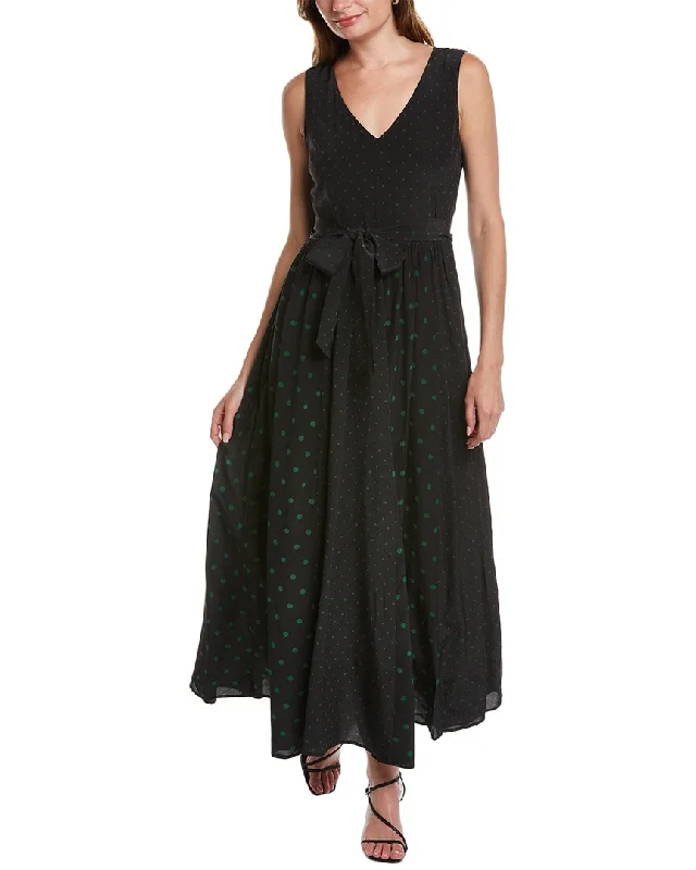 Elie Tahari Polka Dot Silk Maxi Dress Cozy Longline Maxi Dress