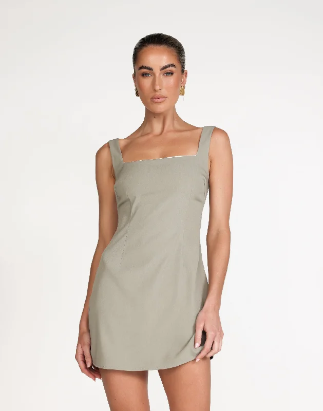 Eliya Mini Dress (Seagrass) Cozy Ruched Mini Dress