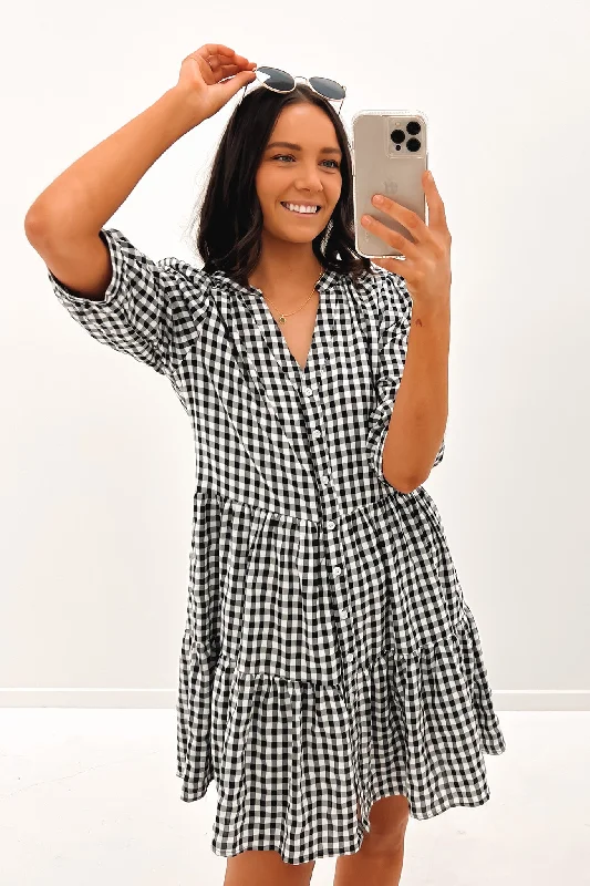 Ella Mini Dress Black Check Chic Halter Mini Dress
