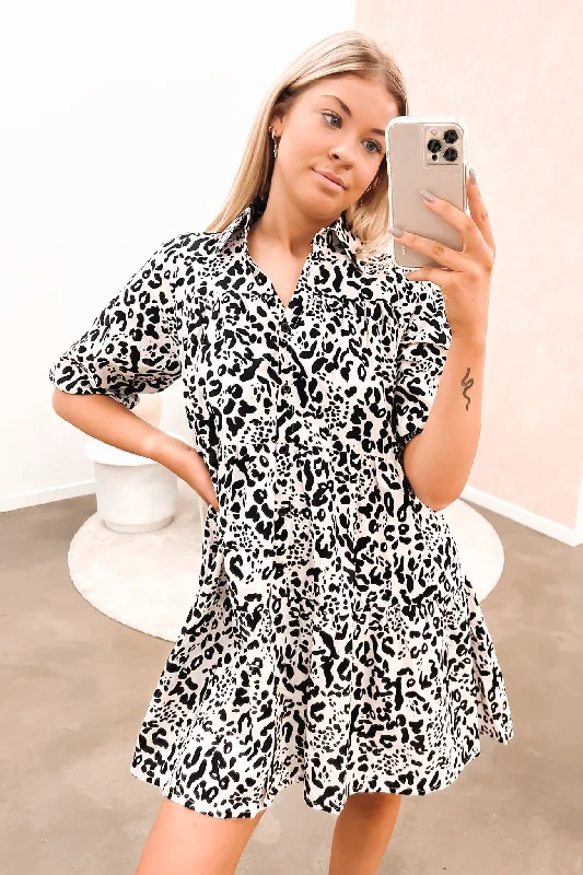 Ellery Mini Dress Creme Leopard Cozy Wraparound Mini Dress
