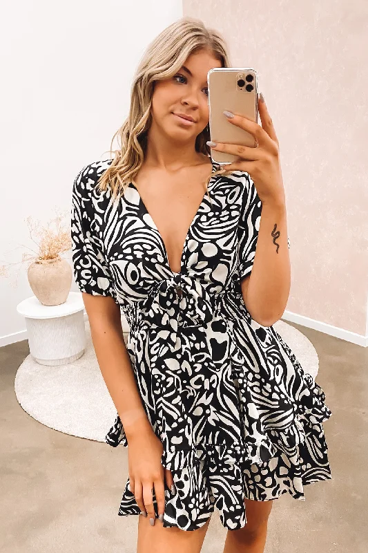 Enzo Mini Dress Black White Classic Striped Mini Dress