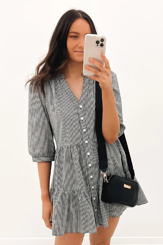 Etta Mini Dress Black Check Comfortable Bodycon Mini Dress