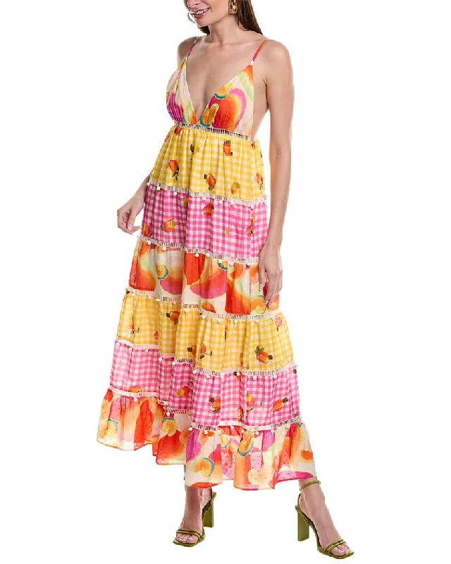 FARM Rio Mixed Picnic Cashew Maxi Dress Trendy Maxi Dress with Bow